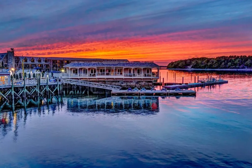 Bar Harbor, sunset at the wharf