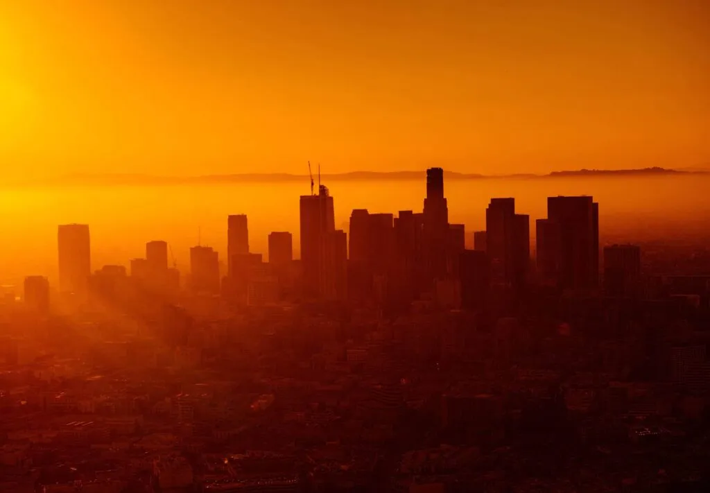 Sunrise over LA city skyline