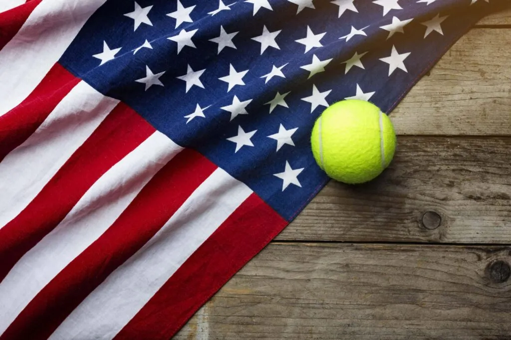 Tennis ball with American flag