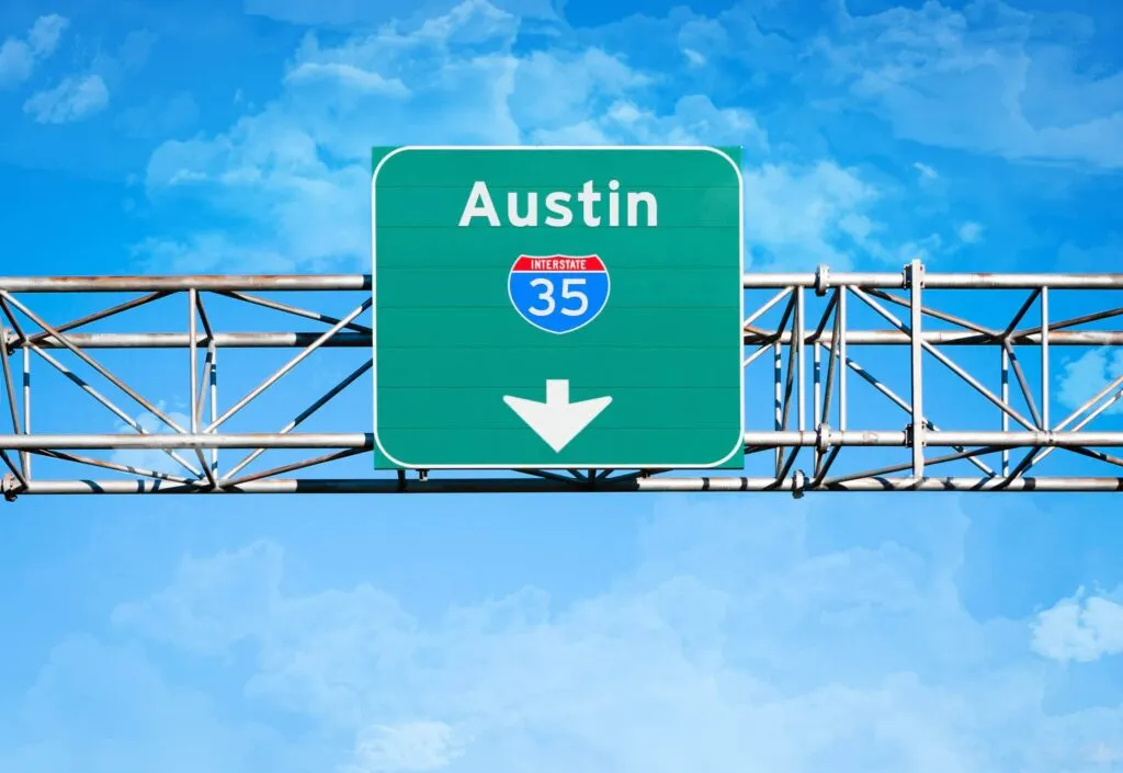 Road sign for Austin, Texas