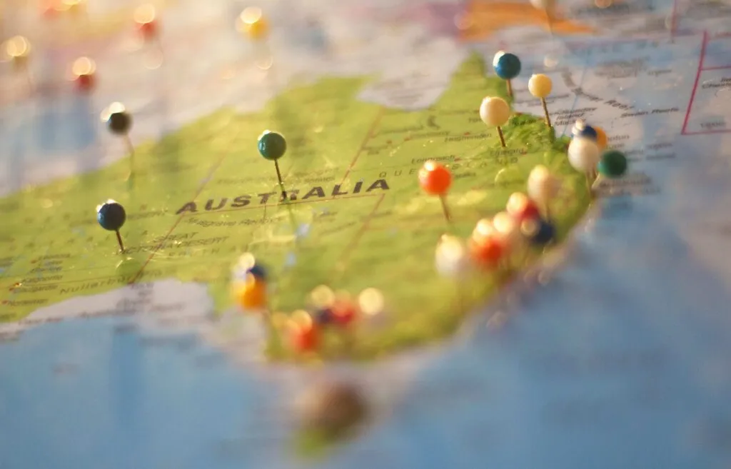 A map of Australia with pins
