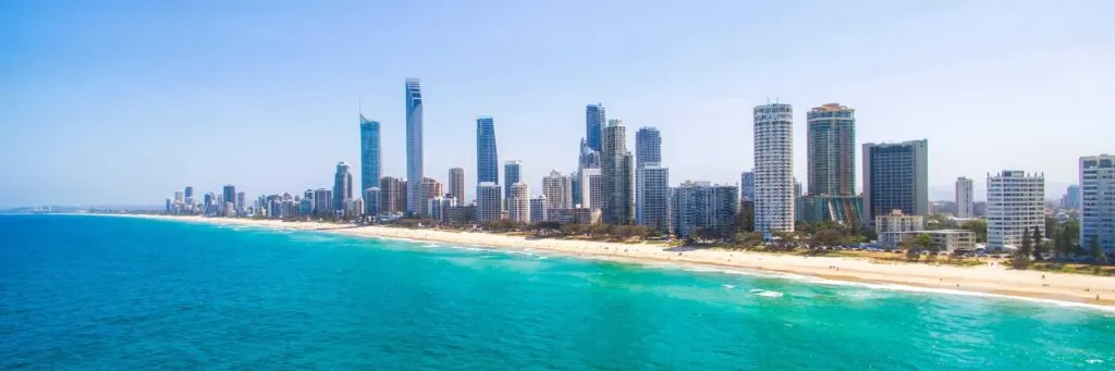 An aerial view of Surfers Paradise on Queensland's Gold Coast in Australia