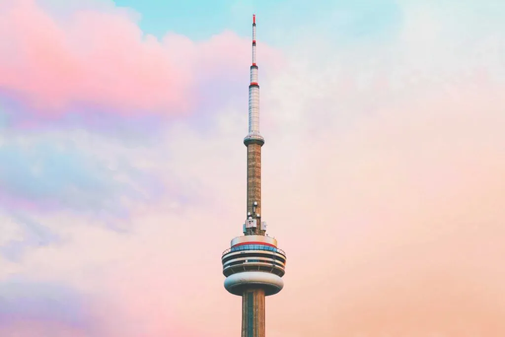 CN Tower with pink sky in background