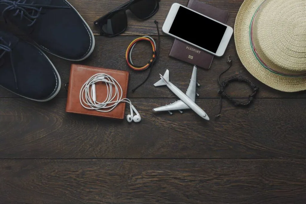 Several accessories for men travel to holidays trip.